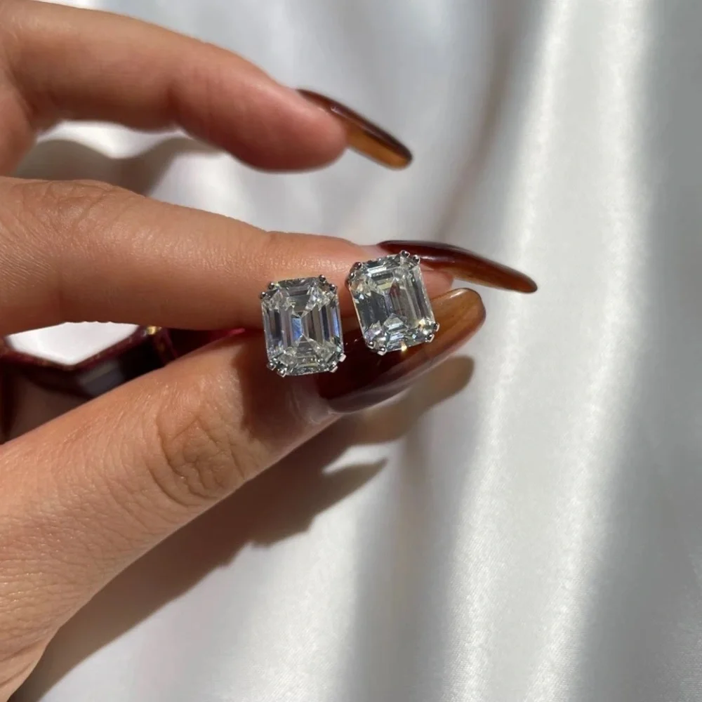 5.39Ct GUMBO Emerald Cut Square Rectangular Simulated Diamond Earrings Studs